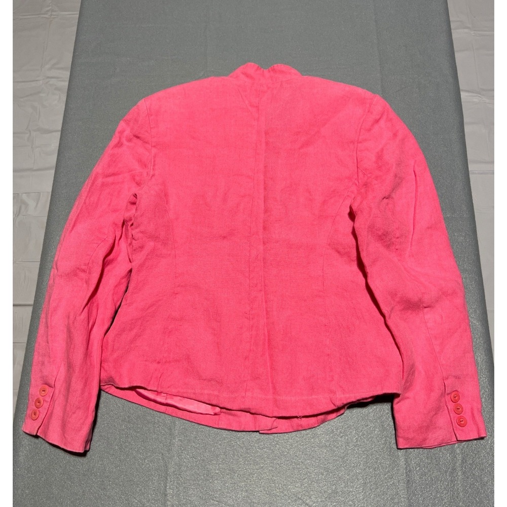 Talbots Irish Linen Pink Blazer Jacket Mandarin Collar Size 8 Long Sleeve - Picture 2 of 9